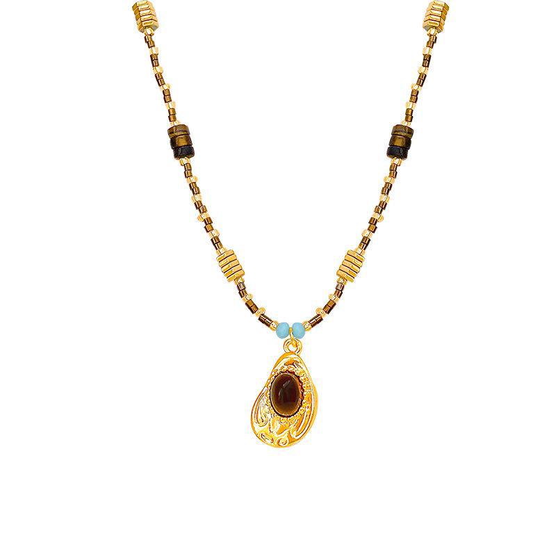 Ожерелье Maillard Retro с камнем тигровый глаз — стильная, универсальная и элегантная цепочка на ключицу для женщин