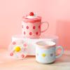 Керамическая кружка 360 мл Мультяшная красивая кружка с клубничным тортом с крышкой для молока, завтрака, кофе, воды, милая подарочная посуда для напитков на день рождения