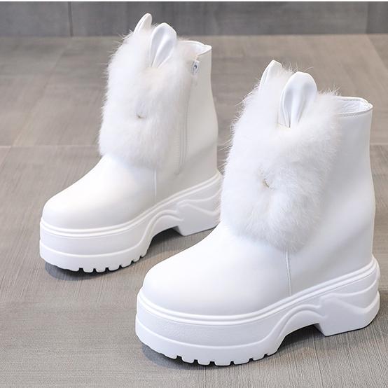 Новые массивные ботинки, женские непромокаемые ботинки на кроличьем меху, теплые кроссовки на высокой платформе, зимние кожаные зимние ботинки, ботильоны на толстой подошве