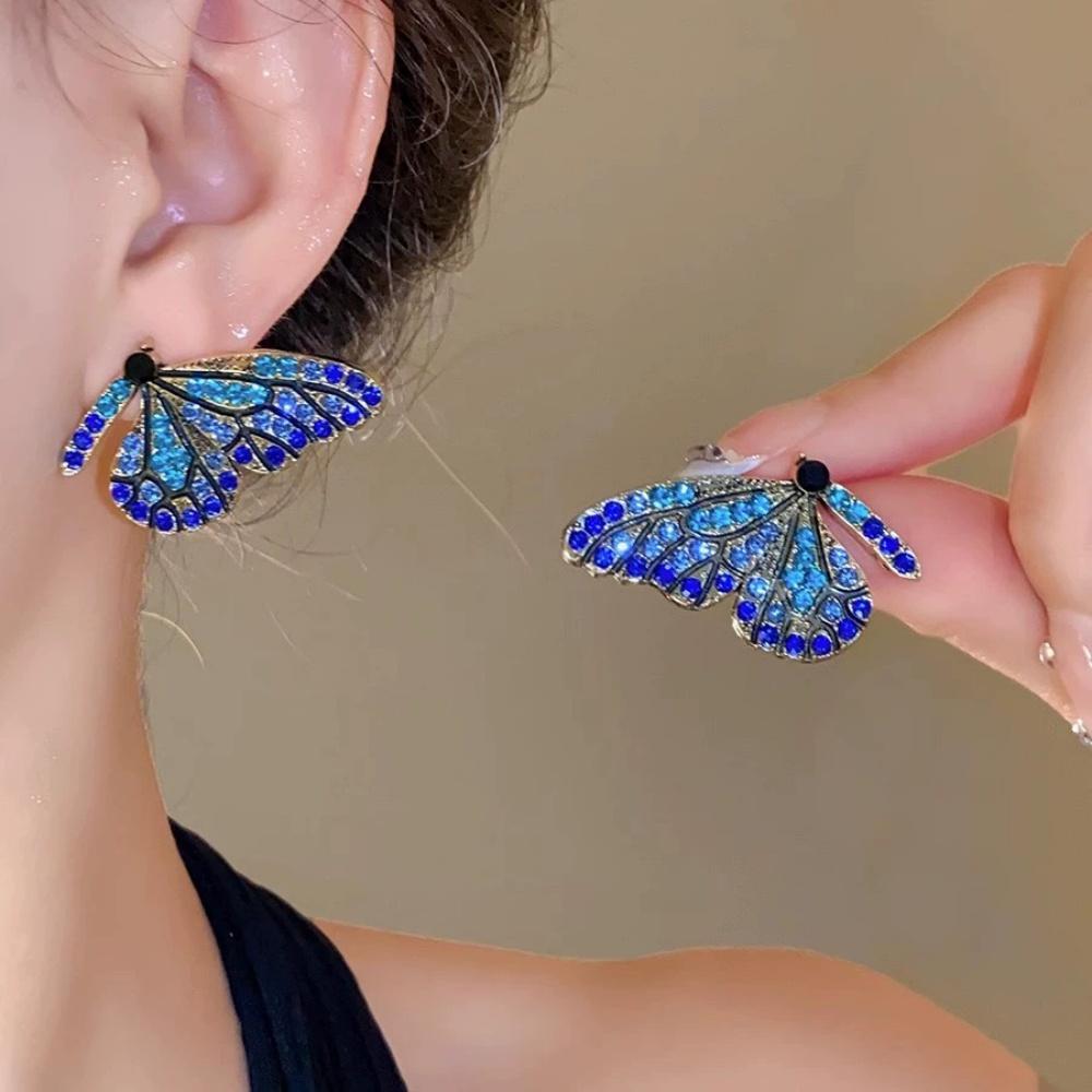 New Colorful Geometric Zircon Butterfly Earring Women’s Trendy Fashion Light Luxury Premium Exquisite Jewelry Gift