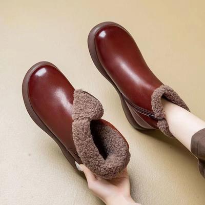 Модные женские ботильоны, элегантные, на среднем каблуке, водонепроницаемые меховые женские зимние ботинки из кожи, весна 2024, теплые, большие размеры, горячие ботинки