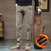 Winter Fleece Warm Corduroy Pants Men Business Fashion Slim Fit Stretch Thicken Gray Khaki Fluff Casual Trousers Male