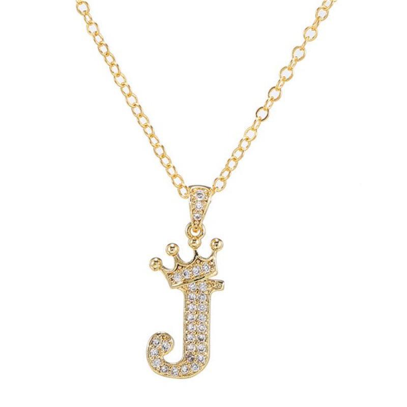 Unisex Fashion Crown A-Z Alphabet Pendant Vintage Chain Necklaces Hip-Hop Style Crystal Zircon Punk MIT