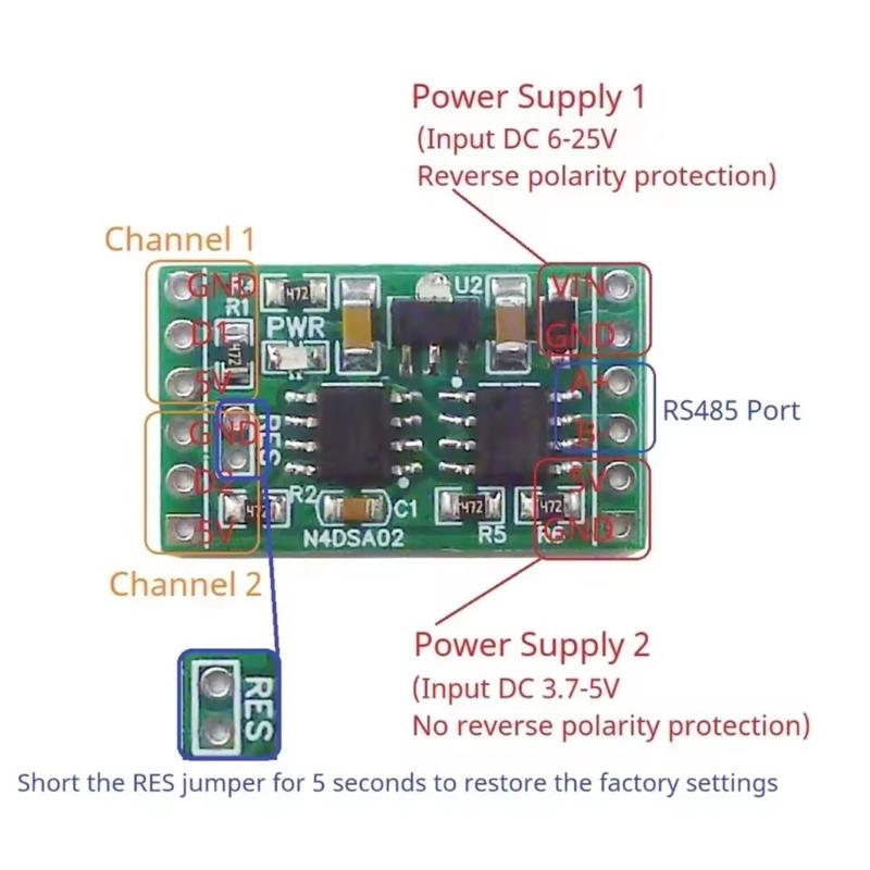 2CH 55-125℃ Modbus Temperature Sensors Module DS18B20 RS485 Adapter Board for Recorder Thermostatic Control