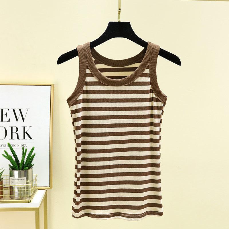 Повседневные женские облегающие майки с тонкими бретелями, модные майки без рукавов, свободные летние майки с круглым вырезом, полосатые майки