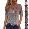 Women's T Shirt Tee Print Button Short Sleeve Daily Weekend Fashion Basic V- Neck Regular Top