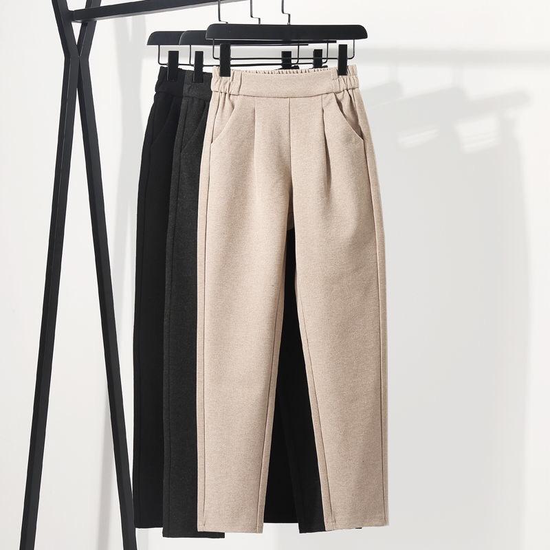 Woolen Pants Women's Harem Pencil Pants Autumn Winter High Waist Elastic Korean Style Lady Suit Pants Trousers