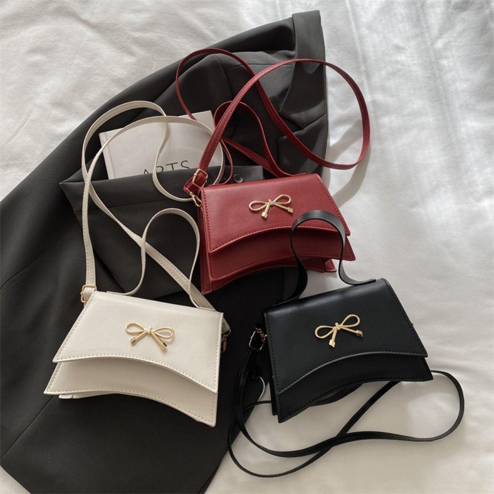 Сумки через плечо Y2k из ПУ кожи с бантом, однотонные, женская сумочка, модная сумка под мышку с бантом, женская