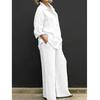 Women's Sets Autumn Winter Professional Shirt Suit Fashion Lapel Button Long Sleeve Shirt and Wide Leg Pants 2 Piece Set Casual Solid Color Suit