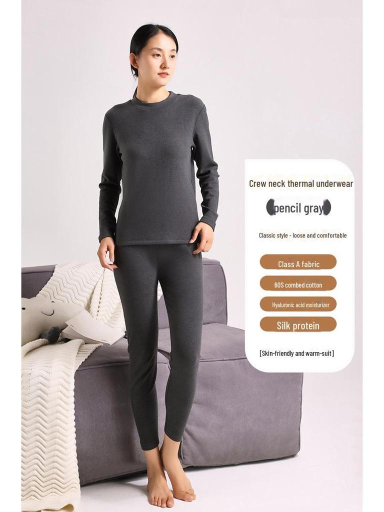 Женский теплый бархатный костюм с круглым воротником и гиалуроновой кислотой, тип А, облегающий согревающий топ и брюки на осень.