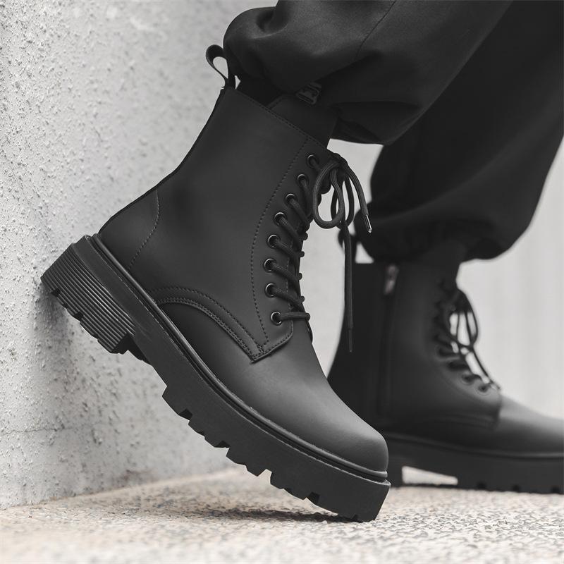 British Style Men Fashion High Motorcycle Boots Black Trend Original Leather Shoes Cowboy Autumn Winter Boot Cool Platform Botas