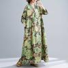 New Bohemian Vintage Printed Loose Belly Covering Long Sleeve Big Swing Long Dresses