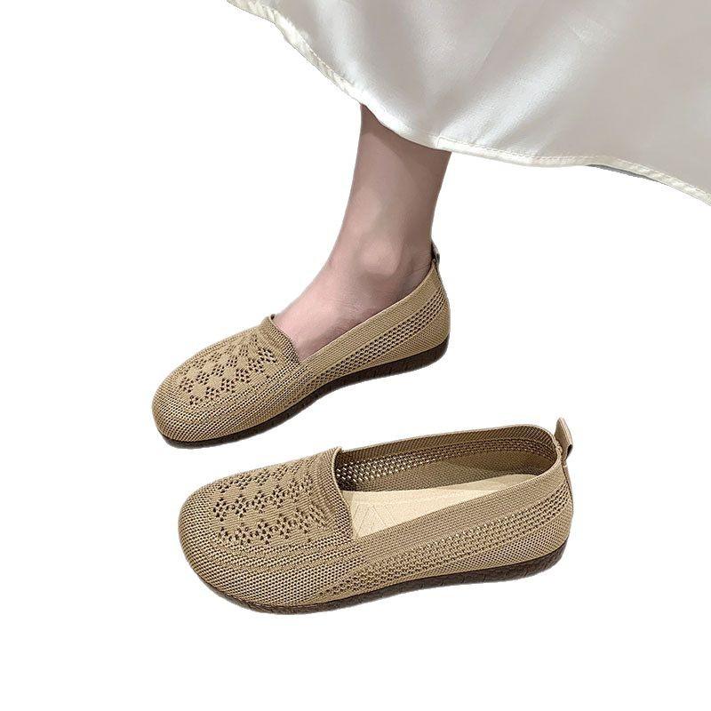 Летающие плетеные однобортные туфли с мягкой подошвой, женские, новинка 2025 года, летние полые дышащие сетчатые туфли с одной педалью, обувь Doudou для беременных женщин и бабушек