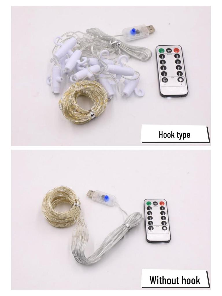 LED Star String Lights with USB Remote, 8 Modes, Copper Wire, Curtain Design, Hooks – Perfect for Christmas Decoration