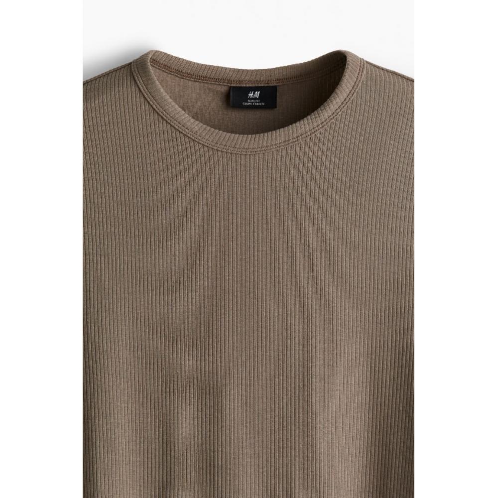 H M sliM FiT Ribbed T sHirT Dark Beige