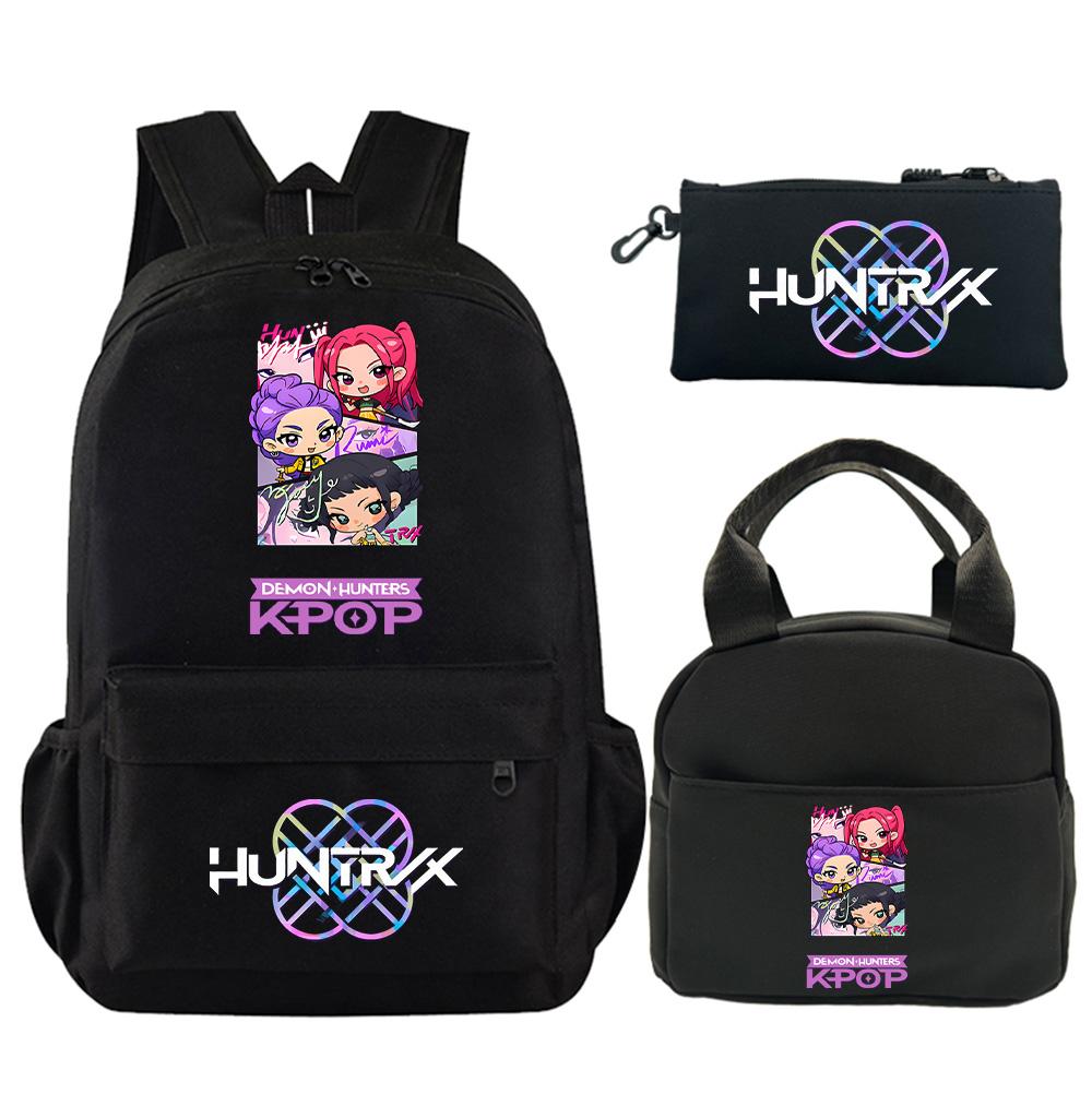 3Pcs/set Anime K-Pop Demon Hunters Printed Backpack with Shoulder Bag Pencil Case for Student Boy Girl Schoolbag Large Capacity Waterproof Bookbag