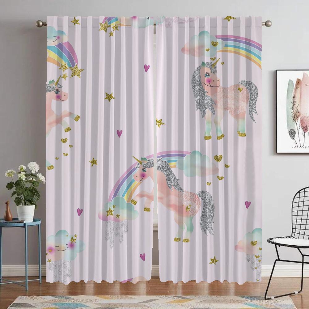Elegant Room Curtains 2 Pieces Unicorn Modern Living Room Curtains for Camera Partition Window Curtain Shades Tulle for Bedroom
