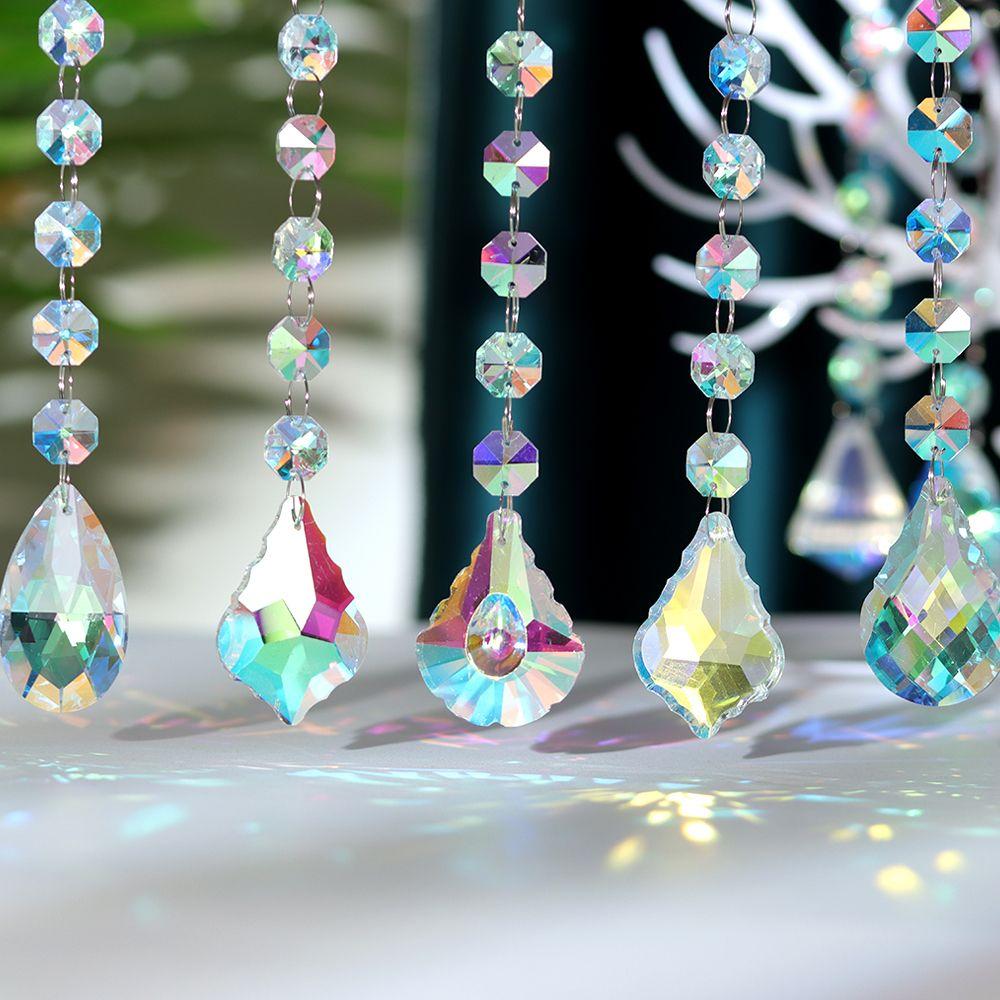 Ornaments Crystal Beads Pendant Chandelier Hanging Chain Diamond Prism Ball Rainbow Suncatcher