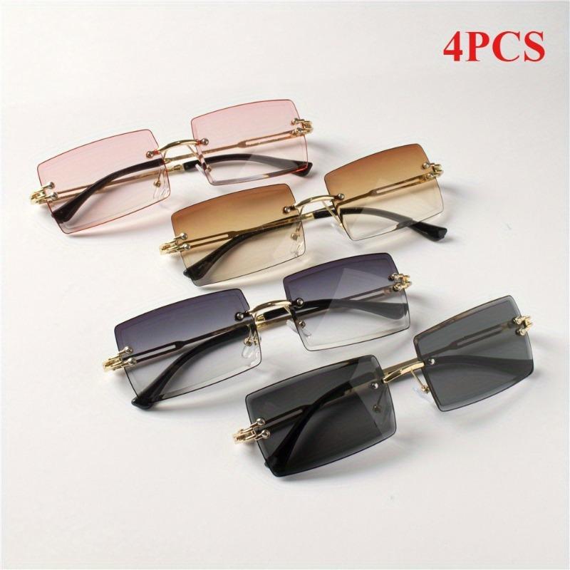 4-Piece Set Of Frameless Square Fashion Glasses For Women Cut Edge Design Suitable For Fashion Accessories And Casual Wear