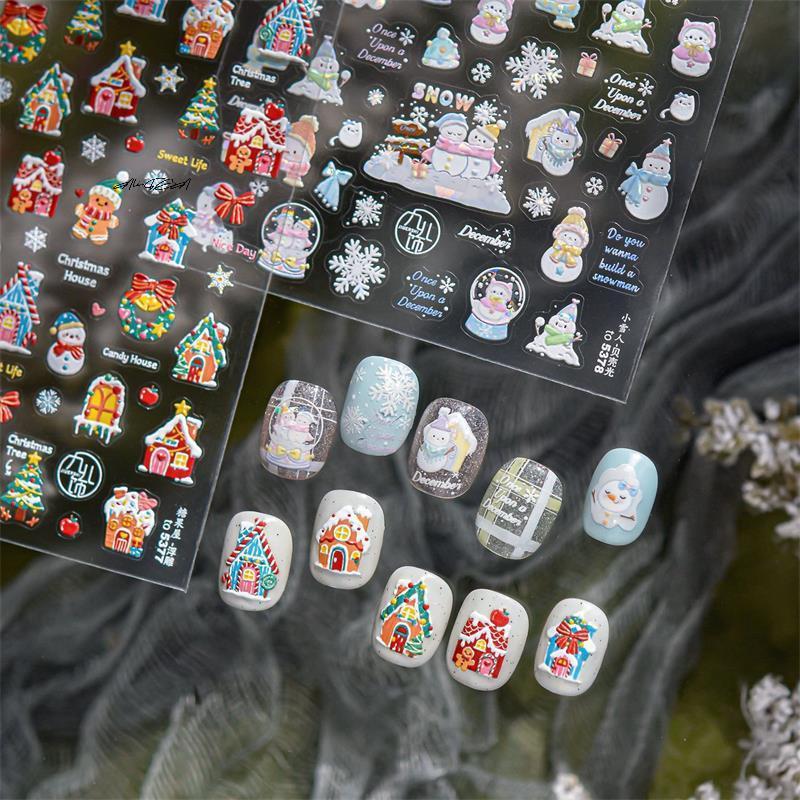 Милые наклейки для нейл-арта с принтом Санта-Клауса, рождественской елки, снеговика, снежинки и банта - Сладкие маникюрные наклейки для декора ногтей, подарок