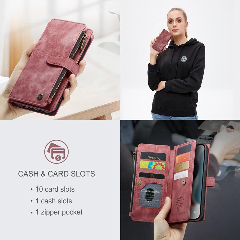 CaseMe Матовый двухслойный кошелек из искусственной кожи в стиле ретро для iPhone Samsung Xiaomi Многофункциональные откидные чехлы с 10 держателями для карт