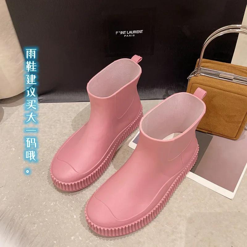 Модные женские резиновые сапоги для отдыха на открытом воздухе, водонепроницаемые женские дождевые туфли с толстой подошвой, противоскользящие, легкие, из ПВХ, ботильоны без застежек, летние