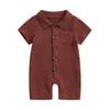 Infant Baby Boy Summer Jumpsuit 3 6 12 18 24 Months Solid Color Short Sleeve Lapel Button Down Romper