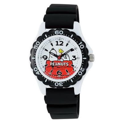 Женщины AA96-0015 ( Часы Q&Q PEANUTS Design Водонепроницаемые (10-атм)) Круглые часы черного цвета