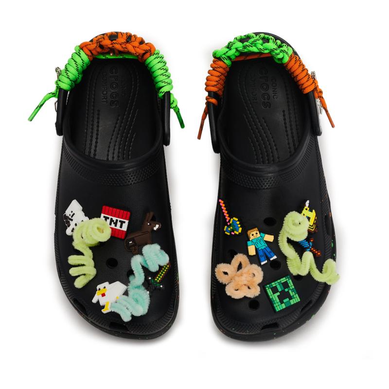 Crocs Классические сабо на платформе 811 Сделано Pixel Land Брызги чернил Съемные аксессуары Обувь с отверстиями Женские Черные