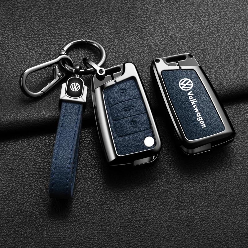 For VW Zinc Alloy Car Leather Key Cover Case Holder Protector Shell Fob For VW Volkswagen Golf 7 MK7 Tiguan MK2 Keychain Acces