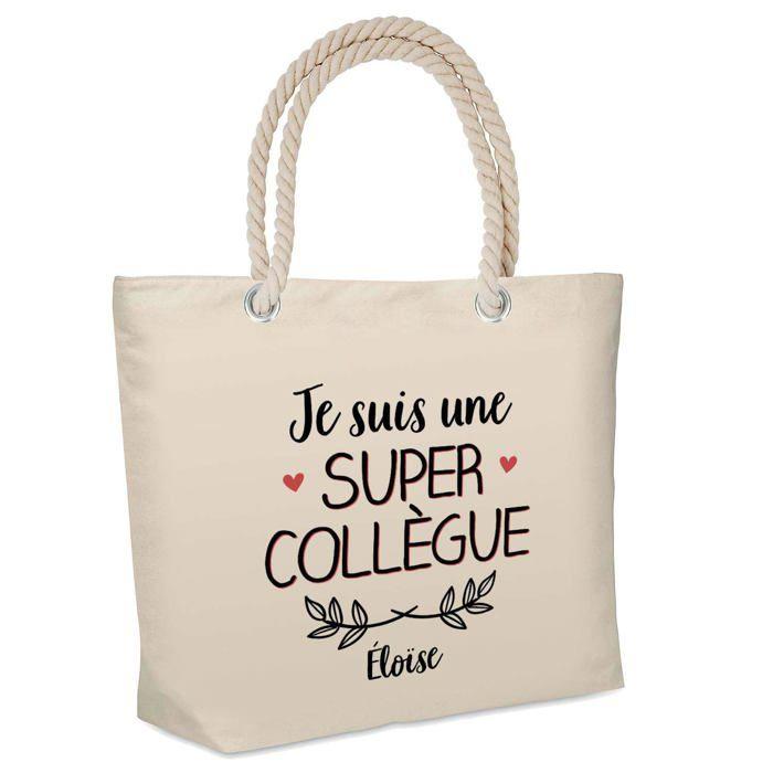 Sac de plage - PLANETEE - isotherme Éloïse Une Super Collègue - Coton réutilisable - Grande contenance - Imprimé France