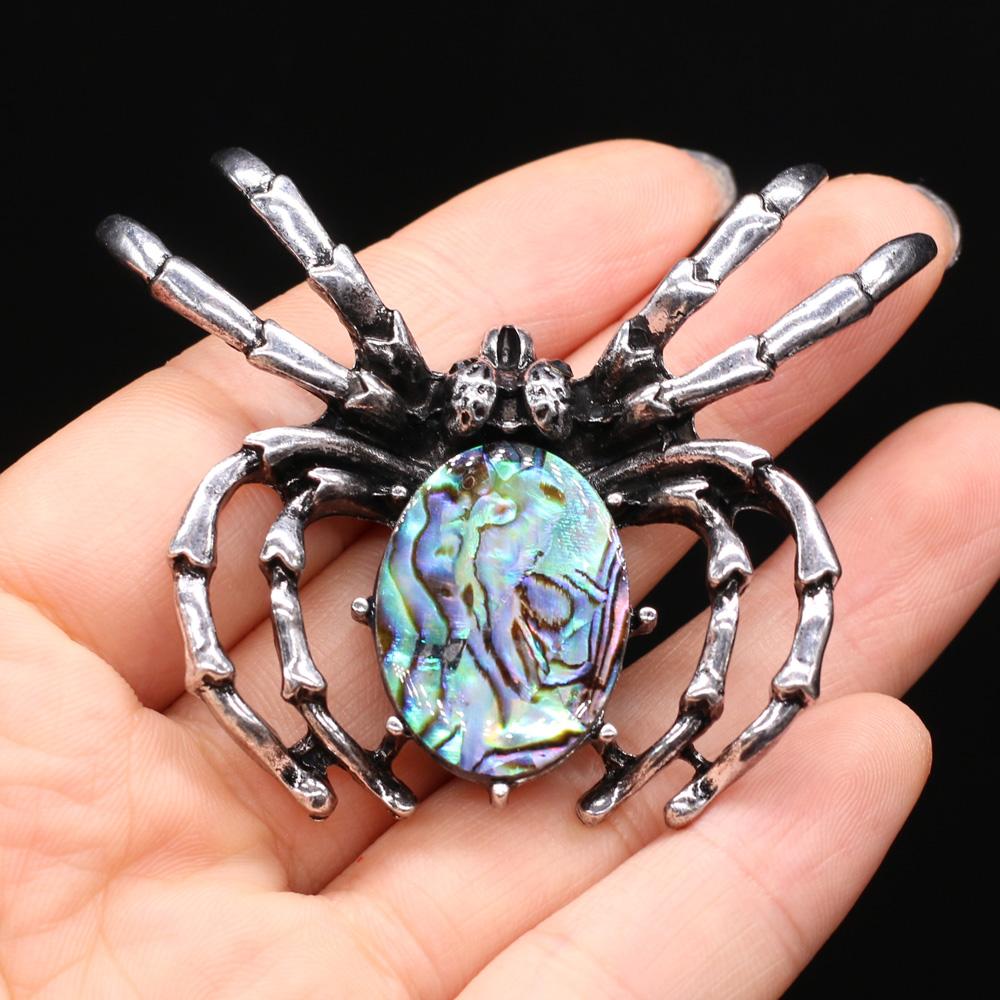 Women Brooch Natural Stone Spider-Shaped Pendant For Jewelry Making DIY Necklace Bracelet Clothes Shirts Accessory