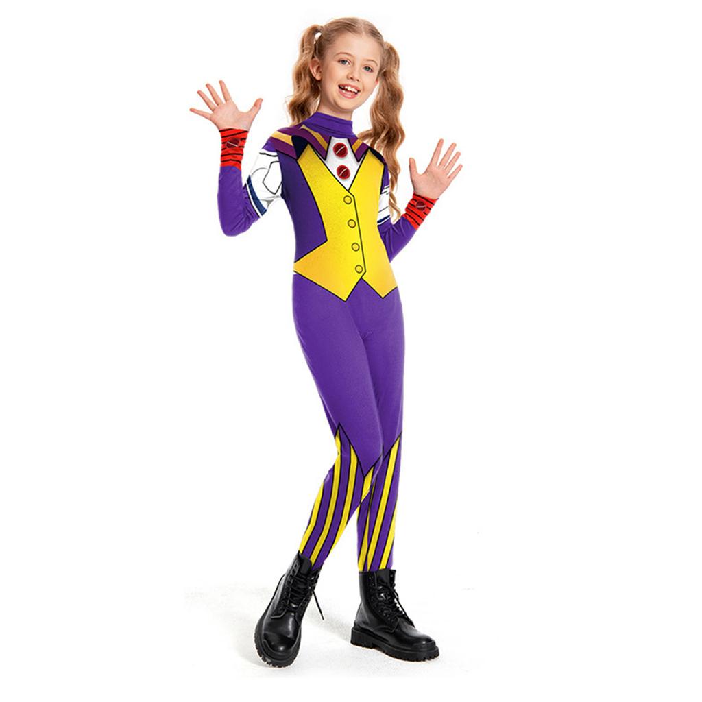 Kids Circus Performer Costume Full Body Jumpsuit Long Sleeve Stage Outfit Halloween Role Play Suit for Children Boys and Girls
