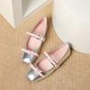 Square Head Flat Heel Mary Jane Shoes Women'S Spring French Retro Bow One-Word Buckle With Light Mouth Single Shoes