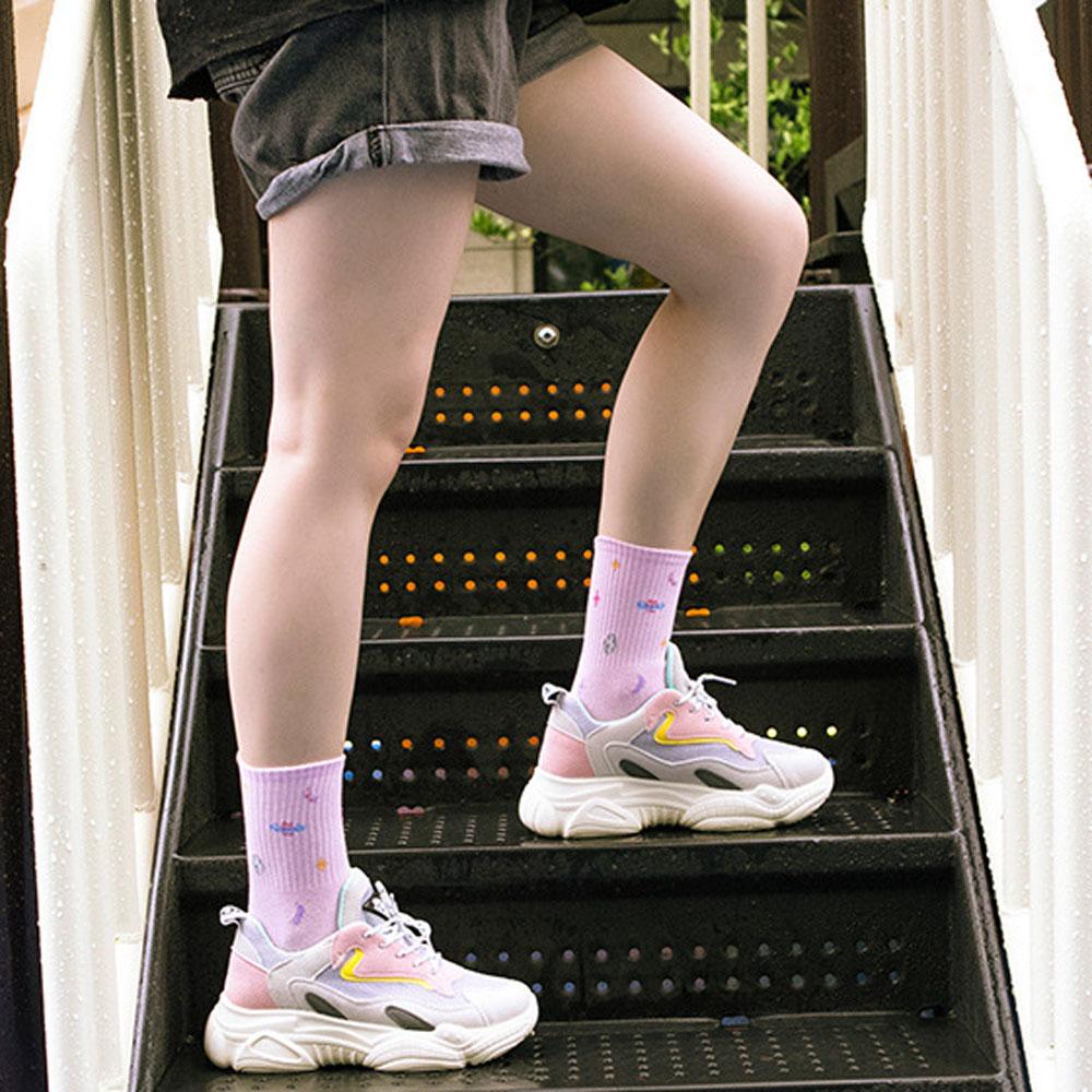 Женские носки, хлопковые короткие носки с планетой и космосом, милые короткие носки средней длины, розовые дизайнерские носки в стиле Харадзюку с луной и звездами, забавные носки