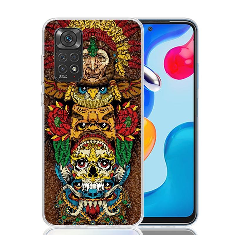 Mayan Stone Totem Pole Phone Case For Xiaomi Redmi Note 13 14 15 Pro Plus 12S 12 14S 11S 11E 10 10S 11 11T 5G 4G Cover Coque Red