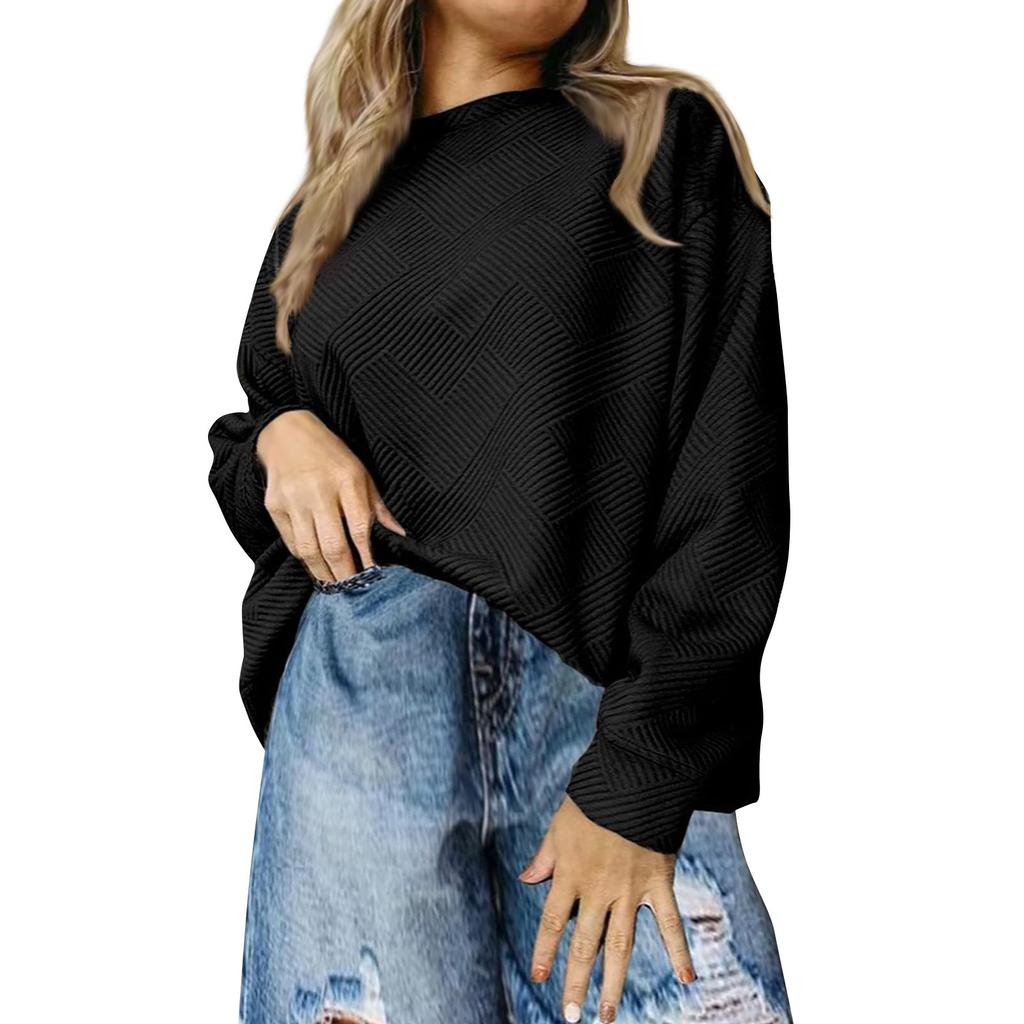 Женская повседневная толстовка с круглым вырезом и длинным рукавом, неровной фактурой, свободная талия, однотонный пуловер