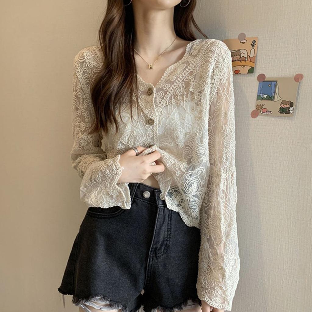 Женская кружевная трикотажная куртка с ажурным узором Sun Clothing