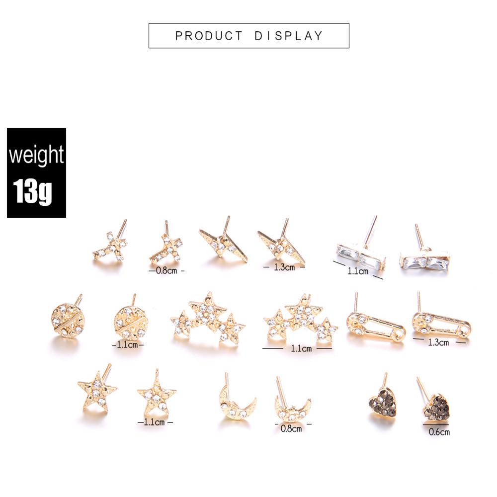 GADBLESJEW 9 Pairs/set Moon Stars Heart Lightning Bijoux Crystal Stud EarringS