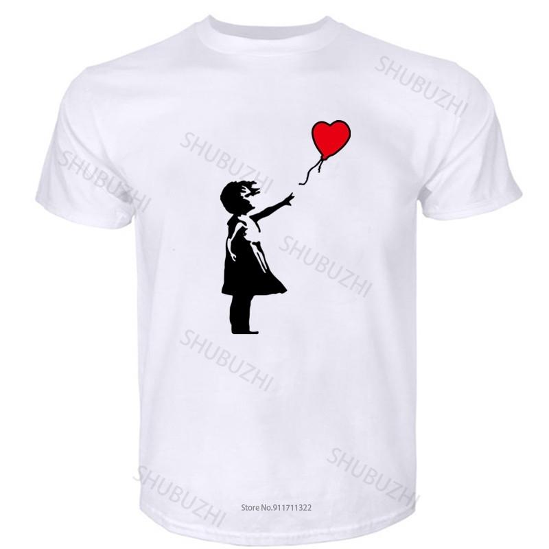 Mens Short Sleeve T Shirt Banksy Girl With Balloon Mens Pemium T Shirt Graffiti Art Urban Art Anarchy Fashion Tee-shirt Male
