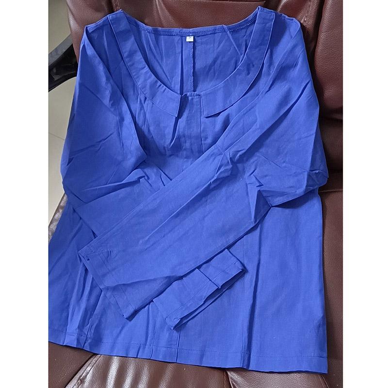 Cotton Women Blouses Summer Long Sleeve Solid Color Blouse Turn Down Collar Shirts Plus Size Top