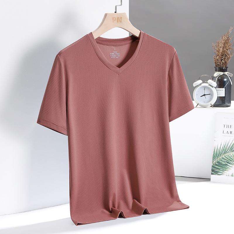Men's Summer V-Collar Short-Sleeve Quick-Dry Breathable Plus Size Solid Color T-Shirt Casual And Comfortable T-Shirt