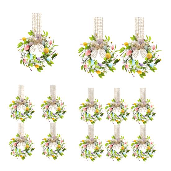 Маленький пасхальный венок-яйцо для входной двери Искусственный венок с разноцветными весенними яйцами Венок в стиле кантри для подвешивания на кухонный шкаф с лентой