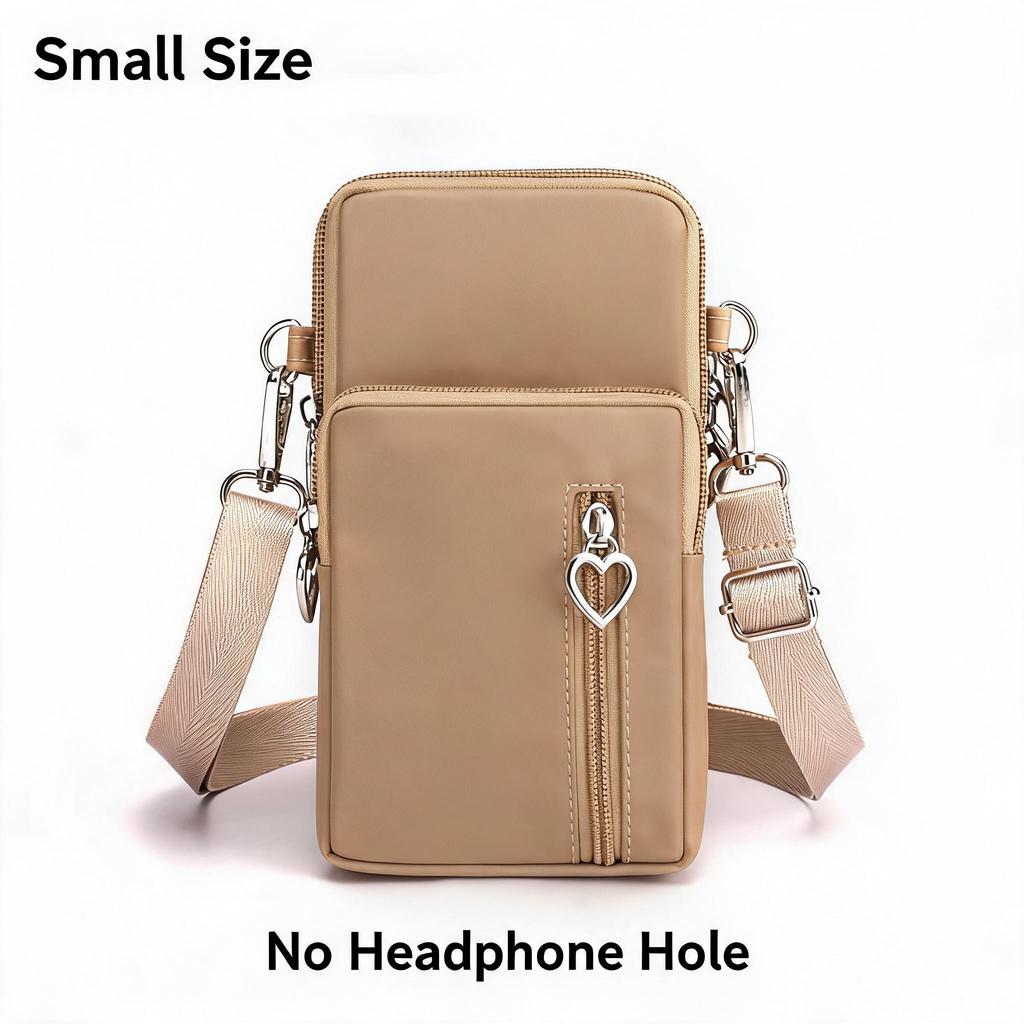 Waterproof Nylon Mini Crossbody Phone Bag for Women Heart Metal Zipper Multi Compartment Shoulder Arm Bag Phone Purse Wallet