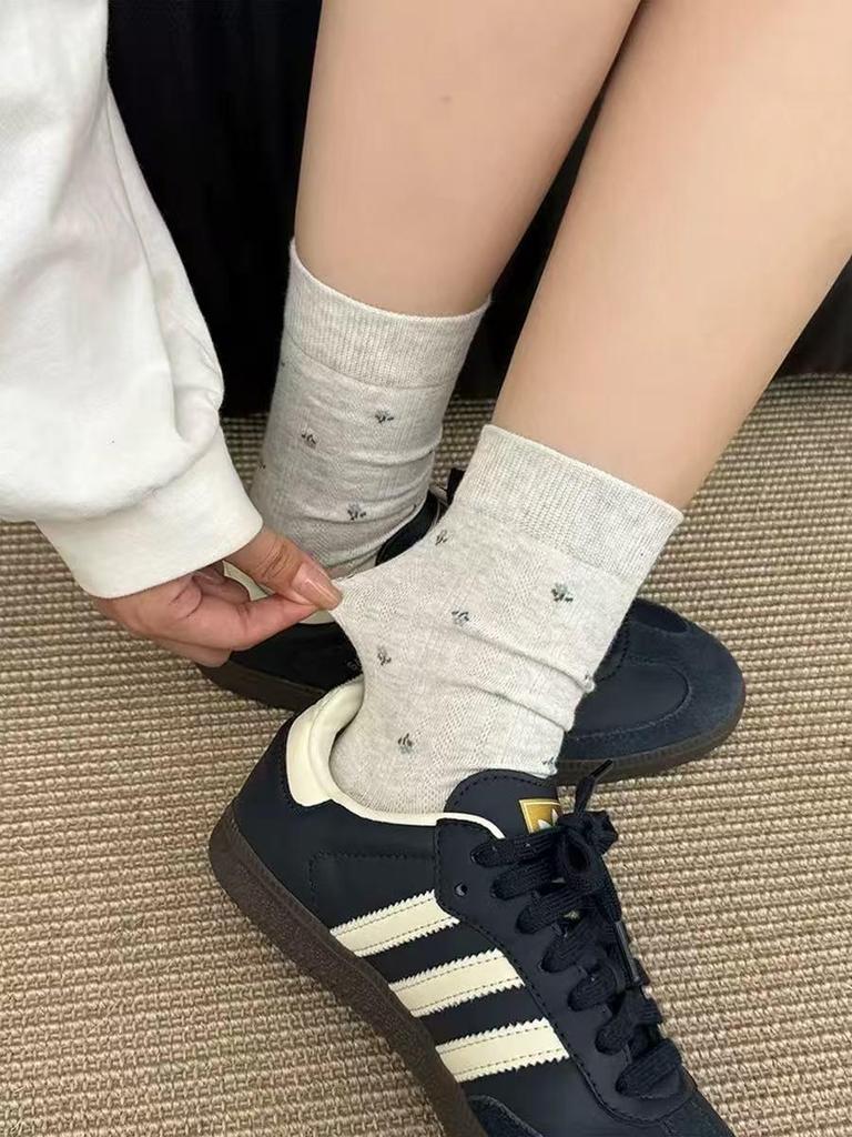 Элегантные носки до середины икры с оборками и мелким цветочным принтом - Женские универсальные осенне-зимние в французском стиле