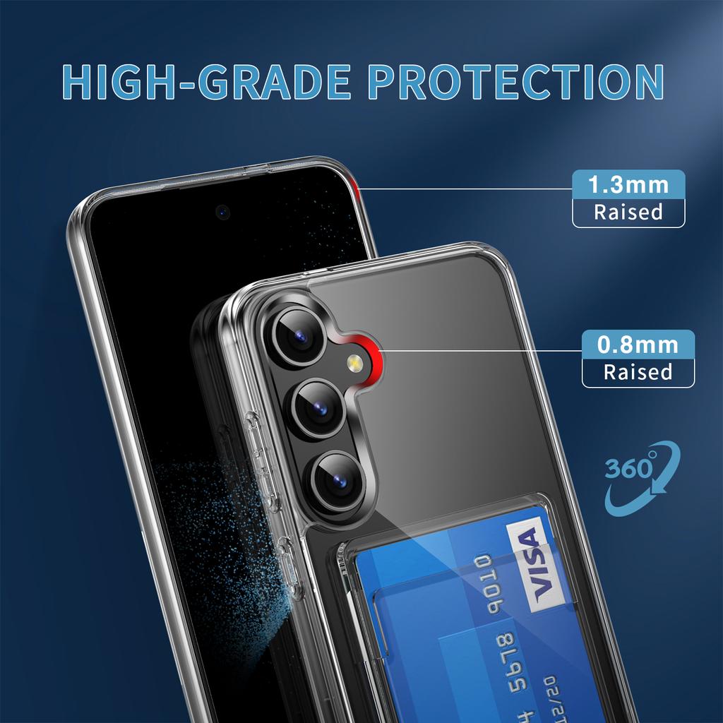 Для Samsung Galaxy S25+ прозрачный чехол TPU+PC+акриловый чехол для мобильного телефона с держателем для карт