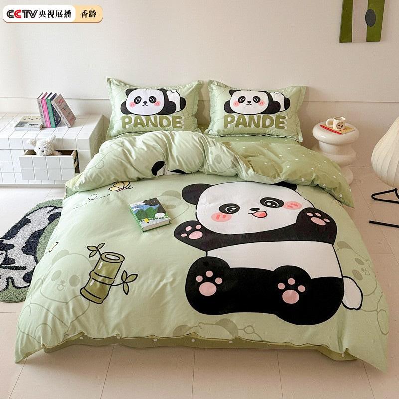 Happy Panda Girl Duvet Cover Pillowcase Cartoon Bedding Set  Adult Boy Girl Bedroom Decoration Gift Single Double Size