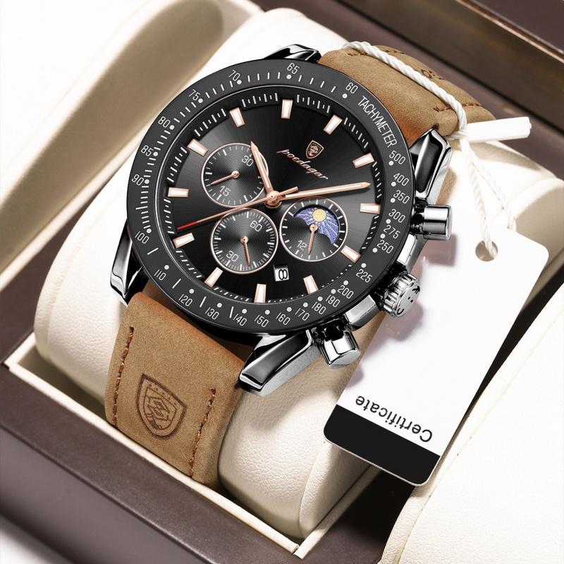 Новые повседневные часы с большим циферблатом, роскошные мужские светящиеся водонепроницаемые ультратонкие кварцевые часы с тремя секундами на дисплее, кожаные мужские часы