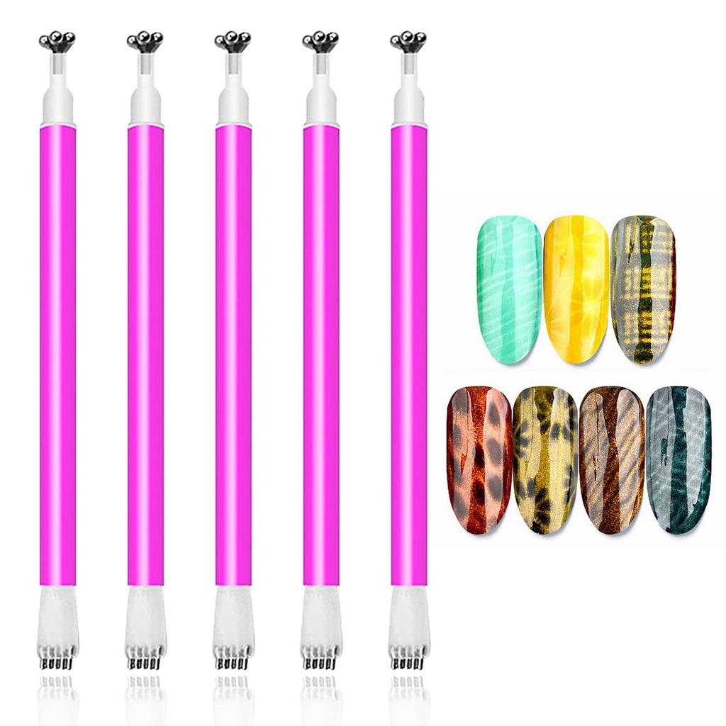 YIKOOLIN 1/2/5Pcs/Set Pieces Nail Magnet Stick Cat Eye Magnet Tool Double-Headed Flower Design Nail Art Magnet Pen for Salon