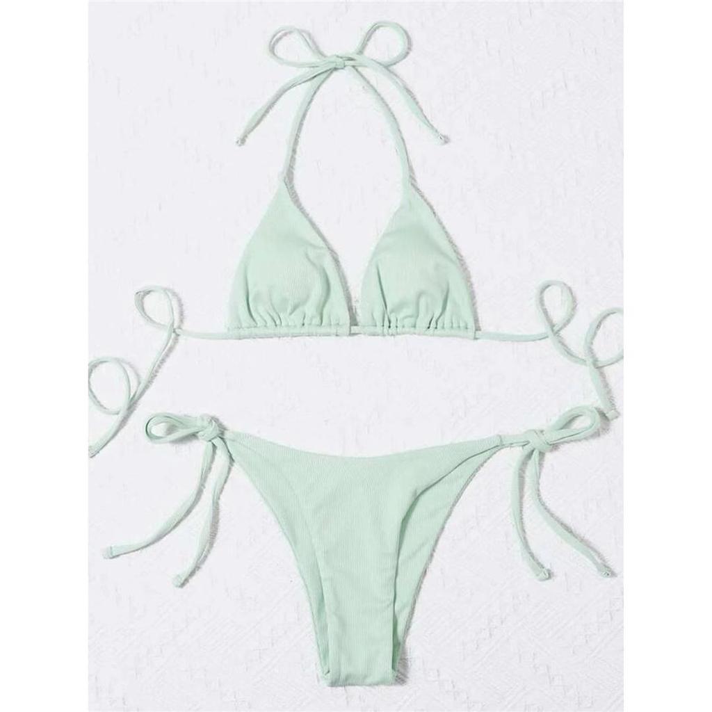 Новый сексуальный бикини в рубчик с лямкой на шее, женский купальник, женский купальник, комплект бикини из двух предметов, мягкий купальный костюм, купальный костюм для женщин